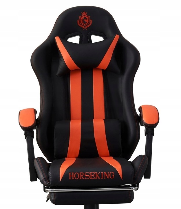 FOTEL GAMINGOWY HORSEKING Z PODNÓŻKIEM OBROTOWY DO GRY KRZESŁO CZERWONY