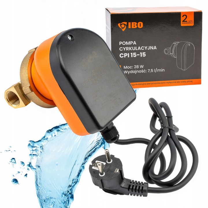 POMPA CYRKULACYJNA OBIEGOWA CWU DO WODY Z KABLEM ENERGOOSZCZĘDNA CPI 15-15
