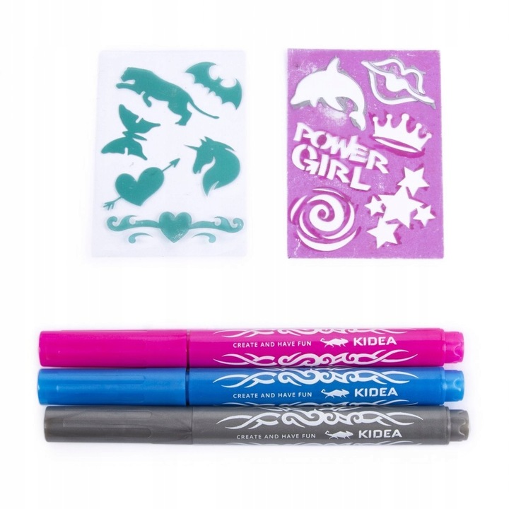 Kidea Markery Brokatowe do tatuażu z szablonami x 2 zestawy 6 kolorów