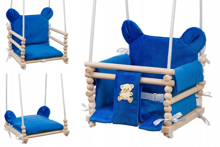 Huśtawka dla dziecka 3w1 z drewna z oparciem 6m+ do domu ogrodu Beżowa