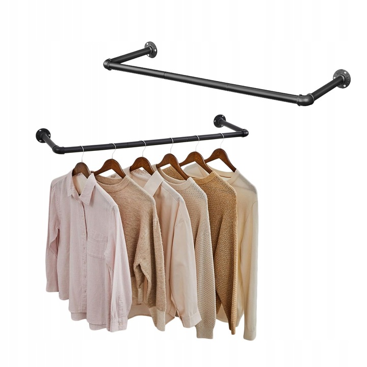 Drążek na ubrania WIESZAK ŚCIENNY 92x30x7,5 cm ZE STALI czarny LOFT