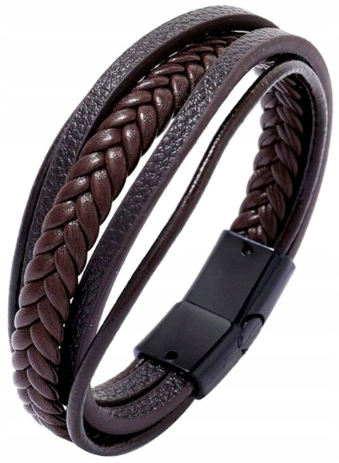 BRANSOLETKA MĘSKA BRĄZ RZEMYK STAL NIERDZEWNA W PUDEŁKU CRYSTAL NA PREZENT