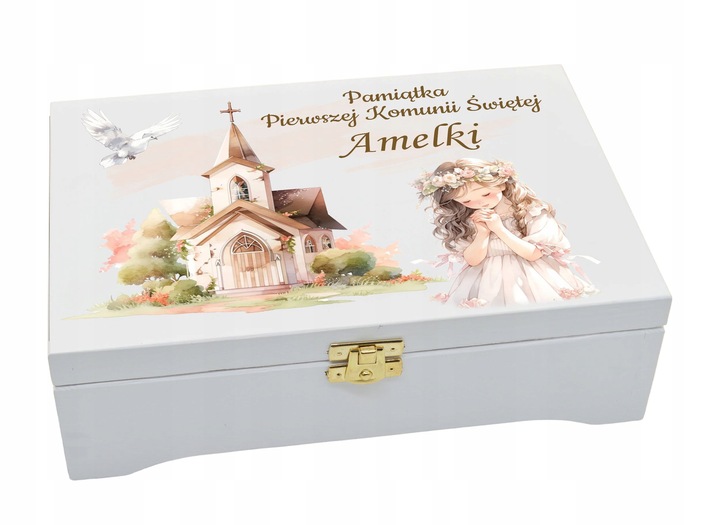 Prezent na KOMUNIE świętą pamiątka pudełko GRAWER Pamiątka Komunii