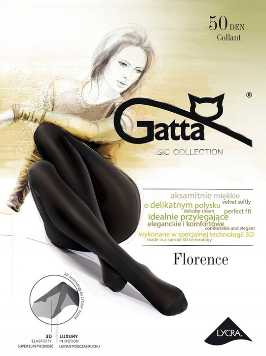 RAJSTOPY GATTA LYCRA 3D FLORENCE 50 DEN 3-M NERO
