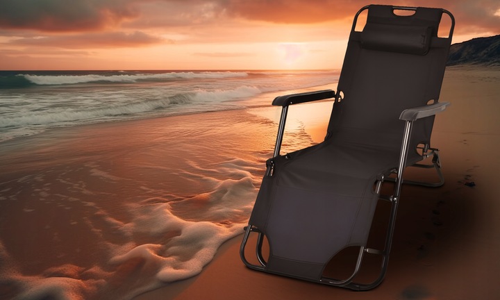 LEŻAK OGRODOWY SKŁADANY REGULOWANE KRZESŁO TURYSTYCZNE PLAŻOWE Z ZAGŁÓWKIEM