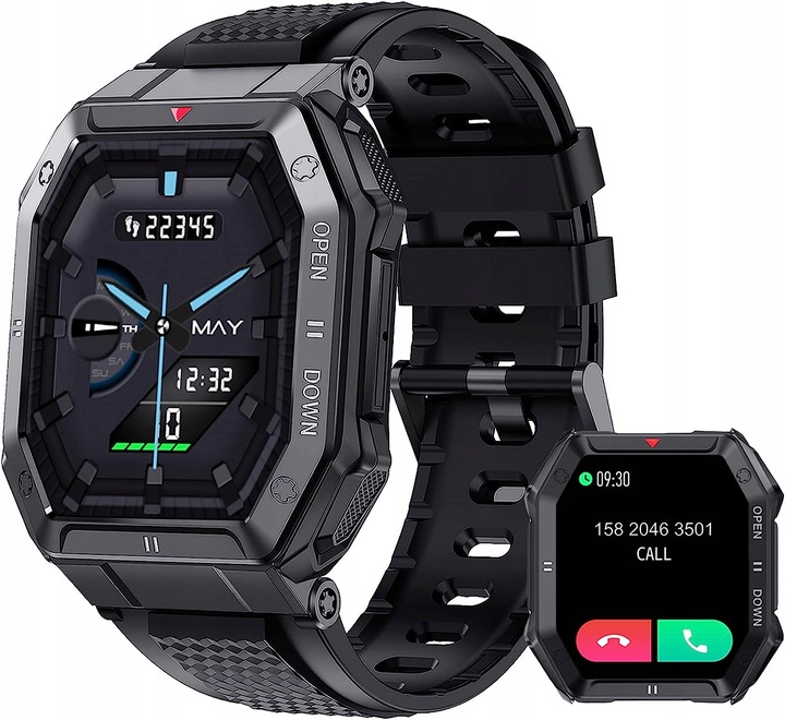 SMARTWATCH MĘSKI MILITARNY WODOODPORNY ROZMOWY WIELOFUNKCYJNY POLSKIE MENU