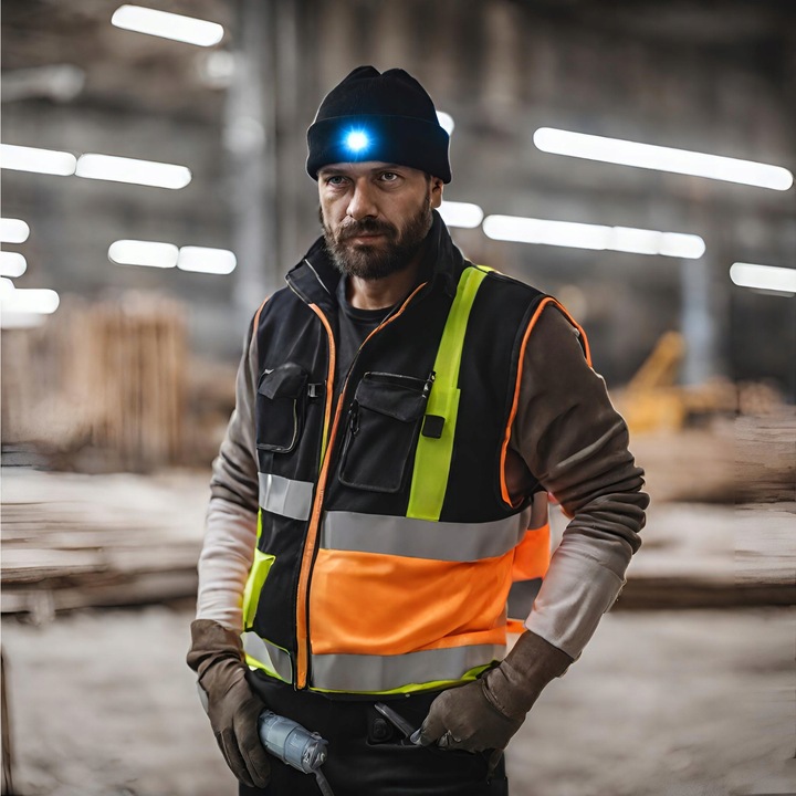 Czapka Zimowa z Latarką Lampką Czołową LED Ładowanie USB Ciepła Czarna