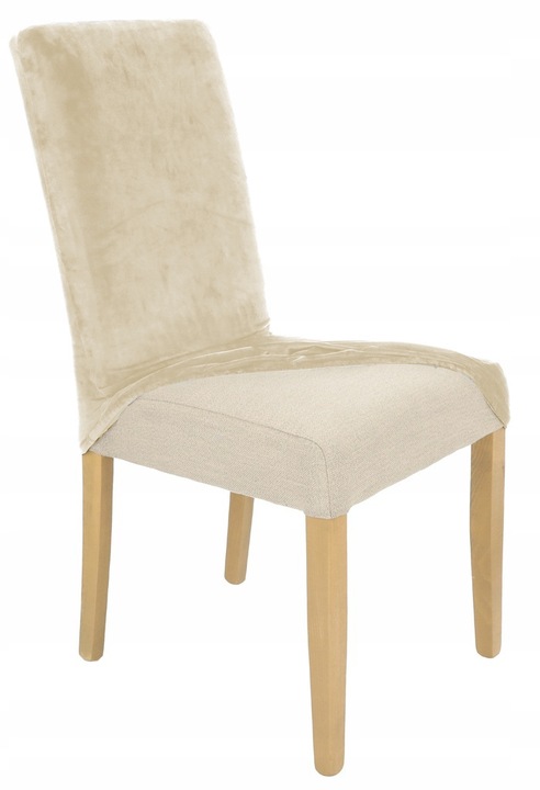 6 SZT POKROWIEC NA KRZESŁO Beż Kaszmirowy WELUR Elastyczny Gruby Pokrowce