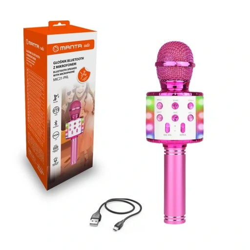 MIKROFON KARAOKE GŁOŚNIK ZABAWKA BLUETOOTH LED RÓŻ MANTA ECHO ŚWIATŁO