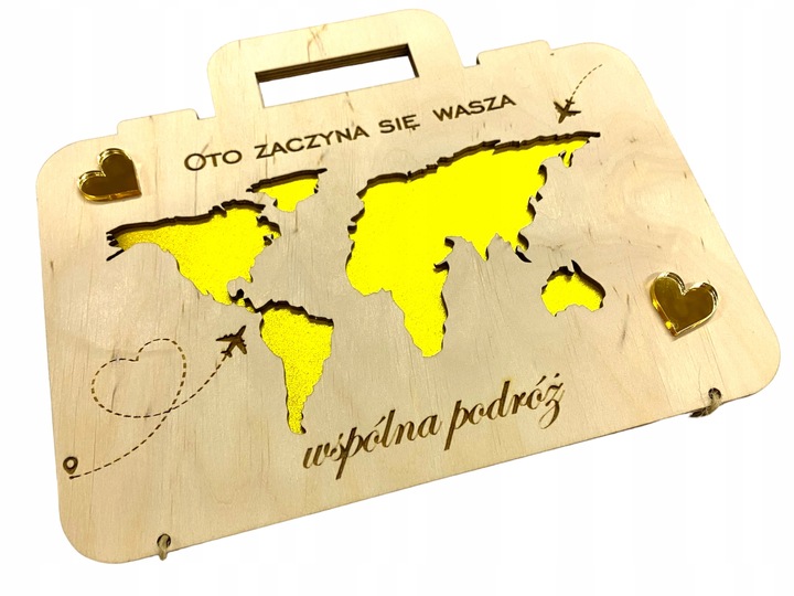 Kartka Na Ślub Ślubna Drewniana kartka Grawer walizka
