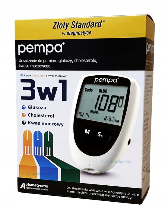 POMIAR 3W1 PEMPA CHOLESTEROL KWAS MOCZOWY GLUKOZA + GRATIS x2