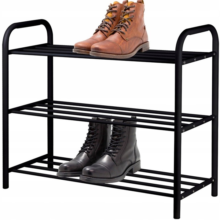 SZAFKA PÓŁKA NA BUTY OBUWIE STOJAK REGAŁ LOFT CZARNA 3-POZIOMOWA