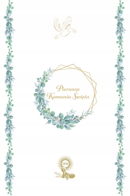 Bieżnik Komunijny na Stół Liście Eukaliptus IHS Obrus Komunia Święta