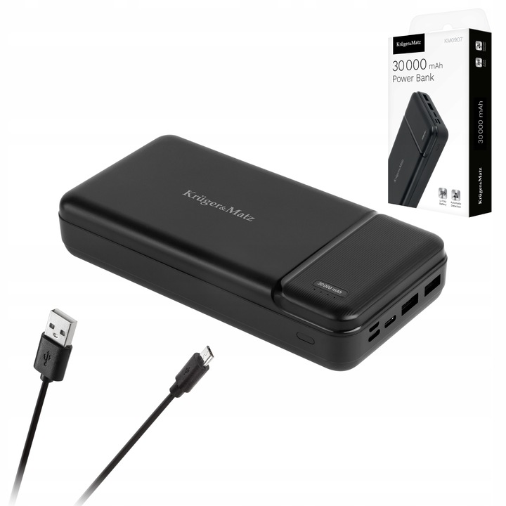 Power bank 30000mAh 2xUSB USB-C kabel KrugerMatz