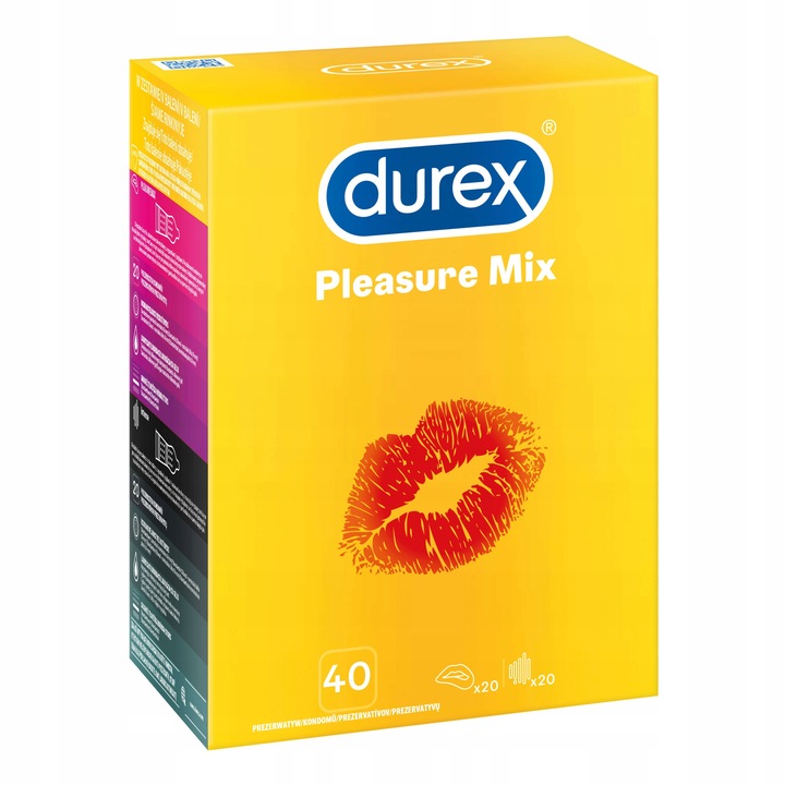 DUREX PLEASURE MIX 40 szt. 2 Różne Rodzaje Prezerwatywy Potęgujące Orgazm
