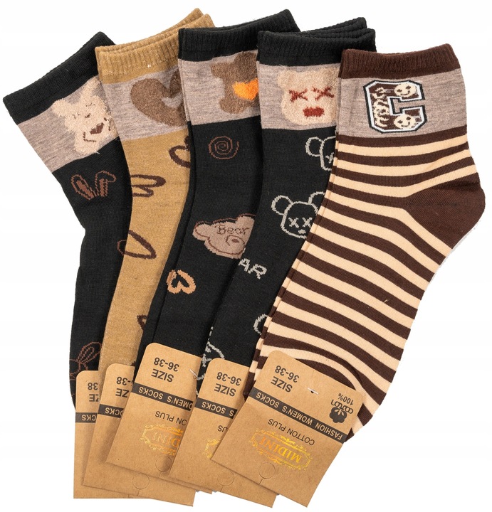 5x Skarpetki Damskie Skarpety Bawełniane Kolorowe Śmieszne Wzory 39-42