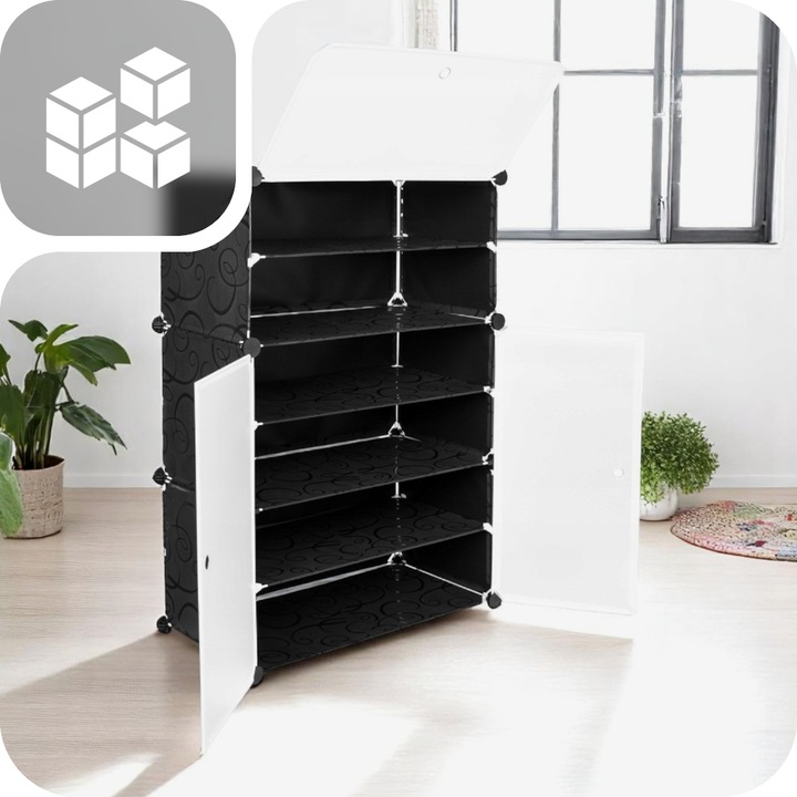 SZAFKA NA BUTY MODUŁOWA REGAŁ ORGANIZER CZARNY 18 PAR PLASTIKOWA 6