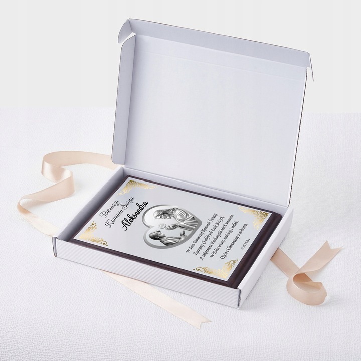 OBRAZEK PAMIĄTKA PIERWSZEJ KOMUNII ŚWIĘTEJ PREZENT NA KOMUNIĘ Z GRAWEREM