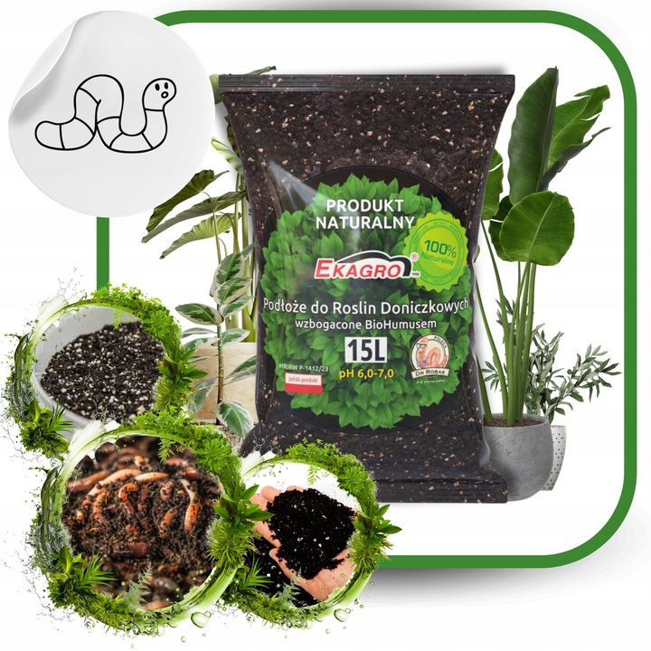 Ziemia Podłoże do Roślin Doniczkowych Zielonych Kwiatów z humusem 15L