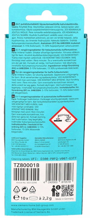 Tabletki do odkamieniania czyszczenia ekspresu Siemens TZ80002 2w1