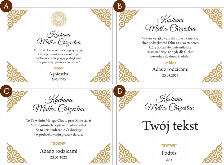 Podziękowanie dla Chrzestnych Dziadków Komunia Św