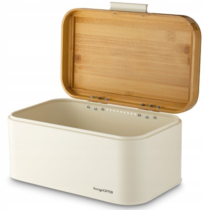 CHLEBAK STALOWY Z POKRYWA BAMBUSOWA POJEMNIK NA PIECZYWO CHLEB BUŁKI