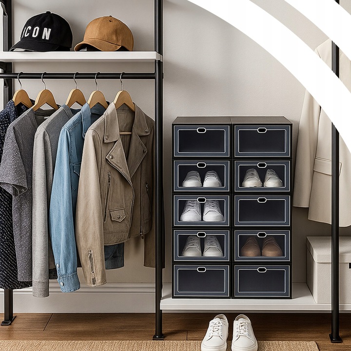 ZESTAW 10X ORGANIZER PUDEŁKA NA BUTY Z KLAPĄ SZAFKA REGAŁ DO SZAFY