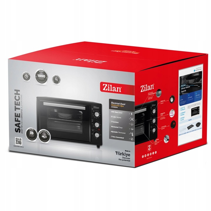 MINI PIEKARNIK ELEKTRYCZNY DOUBLE GLASS GRILL TIMER 35L 1800W