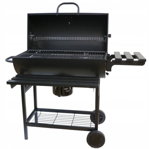 GRILL WĘGLOWY OGRODOWY 2 RUSZTY CHROMOWANE 2 PÓŁKI POPIELNIK TERMOMETR STAL