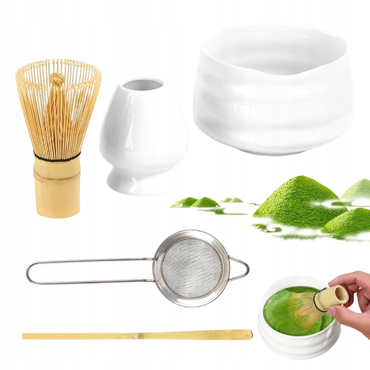 Zestaw Do Herbaty Matcha 5 Elementów Bambusowo-Ceramiczny