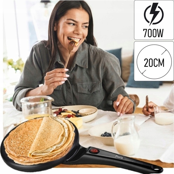 NALEŚNIKARKA ELEKTRYCZNA AUTOMATYCZNA CZARNA NON STICK 20CM 700W