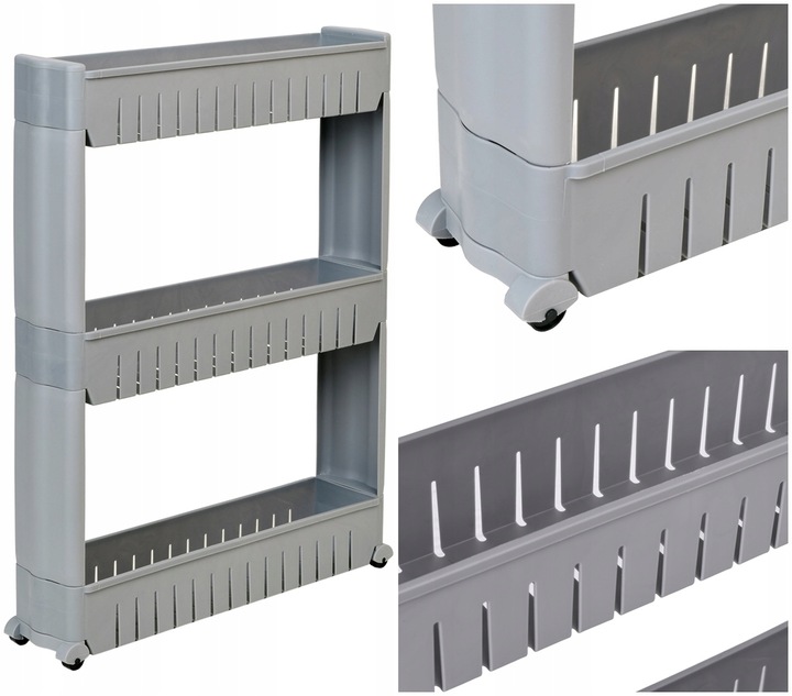 MOBILNA SZAFKA DO ŁAZIENKI KUCHNI PRALNI WĄSKA SZARA REGAŁ NA KÓŁKACH PÓŁKA