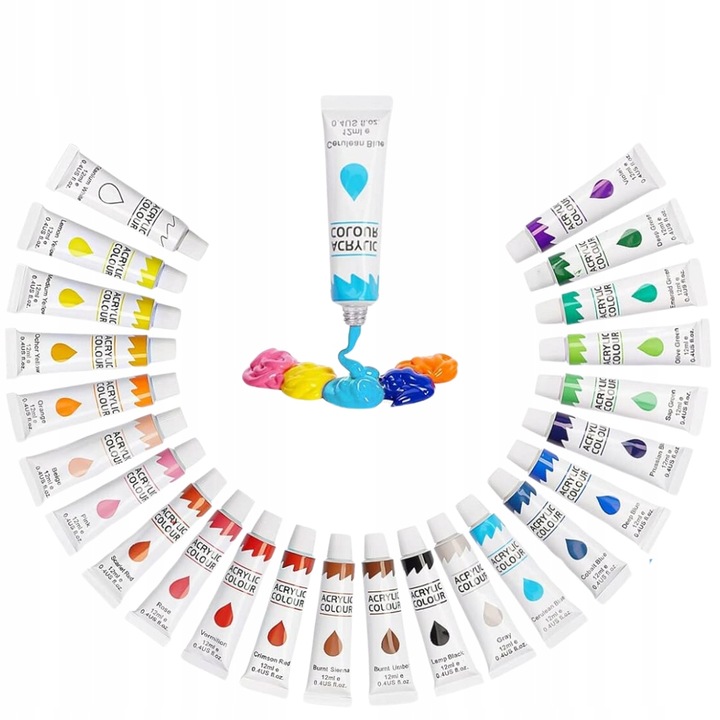 Farby Akrylowe Akryle Farbki Do Malowania 24 szt 12 ml Paletka Zestaw Farb