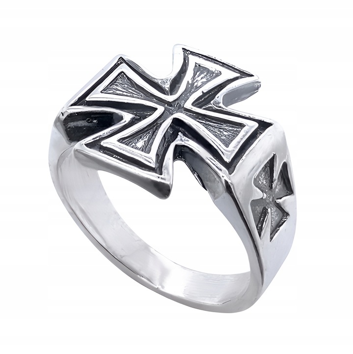 Sygnet srebrny pr. 925 Efektowny Pierścień z Krzyżem Maltańskim | r. 19