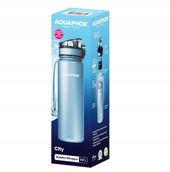 NOWOŚĆ! Błękitny Bidon Butelka filtrująca filtr AQUAPHOR CITY 0,5 L