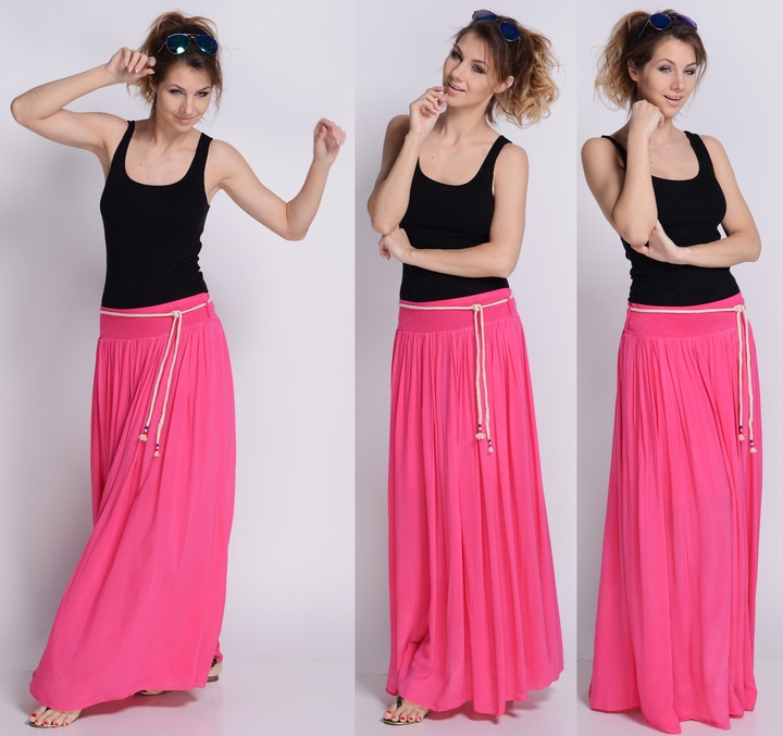 NEW LEKKA Długa zwiewna SPÓDNICA MAXI ściągacz SML