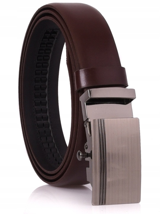 SKÓRZANY Pasek Męski AUTOMAT 3,2cm Garnitur c.BRĄZ