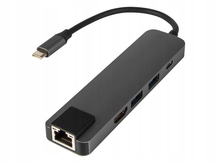 ADAPTER KARTA SIECIOWA ETHERNET GIGABIT 5W1 HUB USB-C HDMI 4K LAN USB 3.0x2