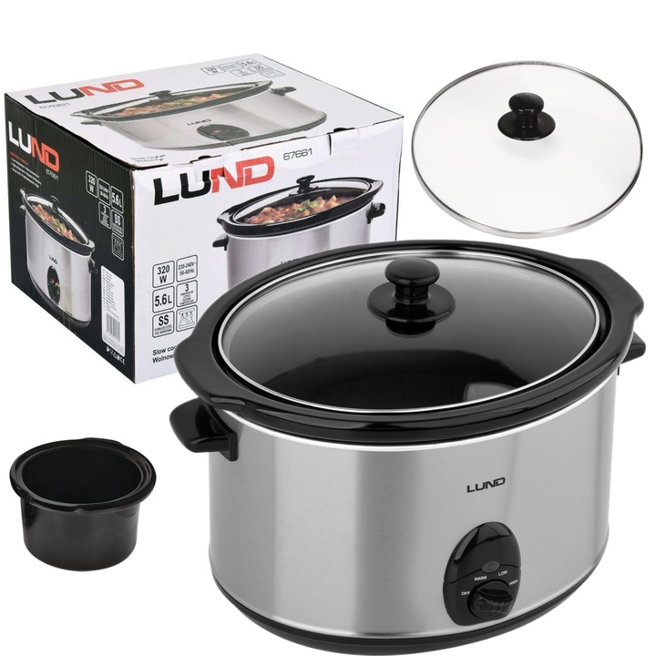 LUND WOLNOWAR GARNEK CERAMICZNY SLOW COOKER INOX LCD 320W 5,6L 3TRYBY