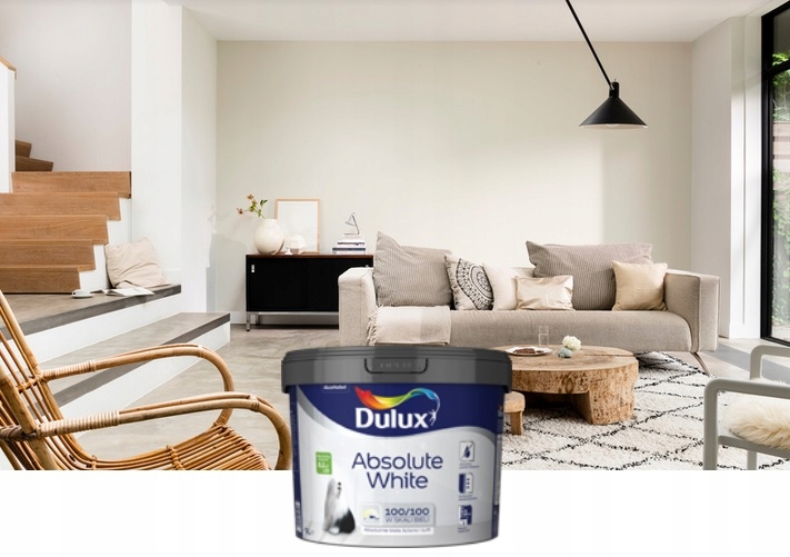 DULUX ABSOLUTE WHITE 9L FARBA BIAŁA DO ŚCIAN I SUFITÓW
