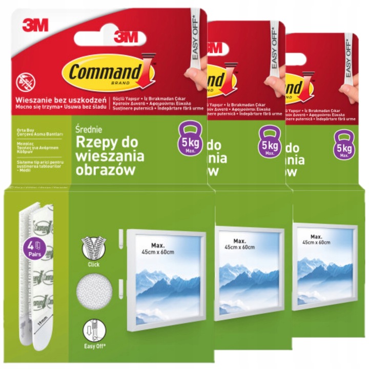 Command rzepy do wieszania obrazów bez wiercenia do 5 kg zestaw