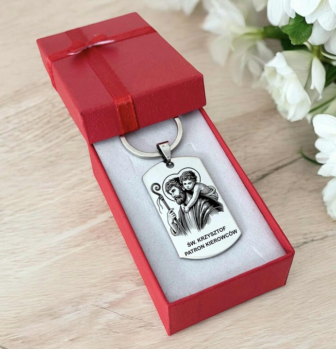 Prezent dla kierowcy, Brelok, breloczek, Święty Krzysztof GRAWER