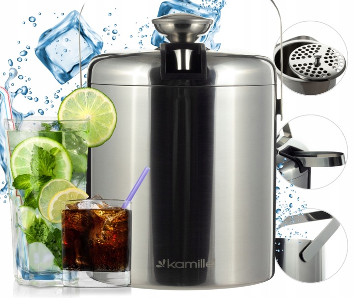 WIADERKO do LODU COOLER pojemnik TERMICZNY do chłodzenia SREBRNY + szczypce