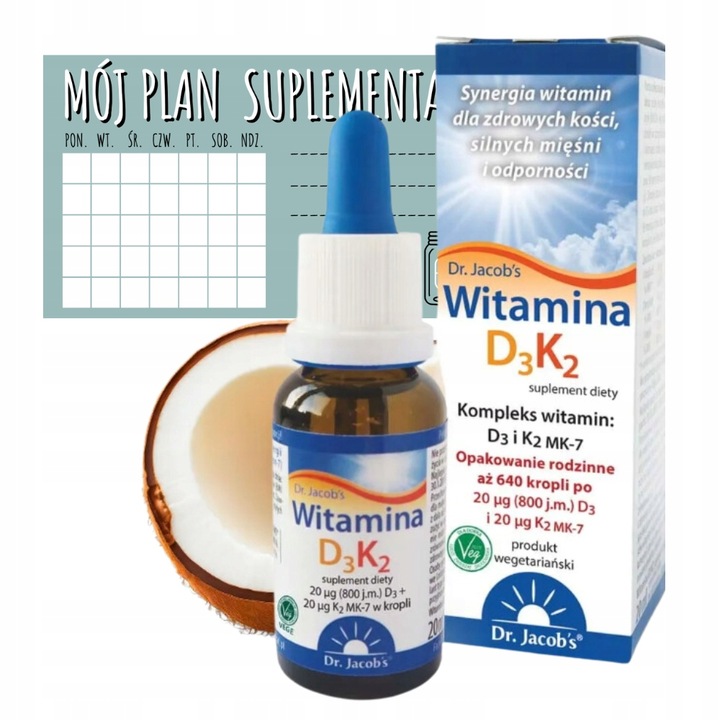 Witamina D3 K2 MK-7 w Kroplach Dr Jacobs | D3 z lanoliny! | Naklejka GRATIS