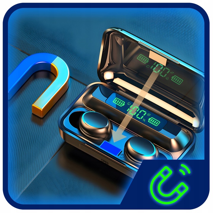 SŁUCHAWKI BEZPRZEWODOWE BLUETOOTH 5.1 F9 - PRO MODEL 2023 TWS + POWERBANK