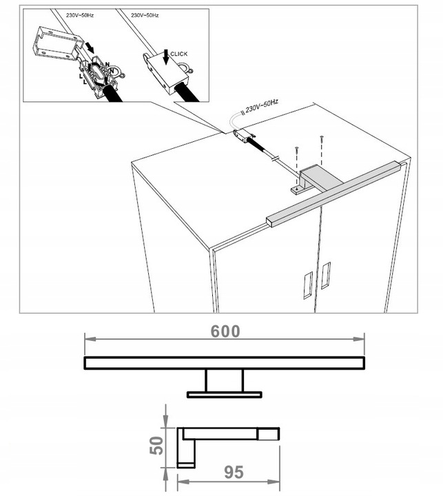 Lampa LED meblowa kinkiet łazienkowy nad szafkę lustro ALA 60cm