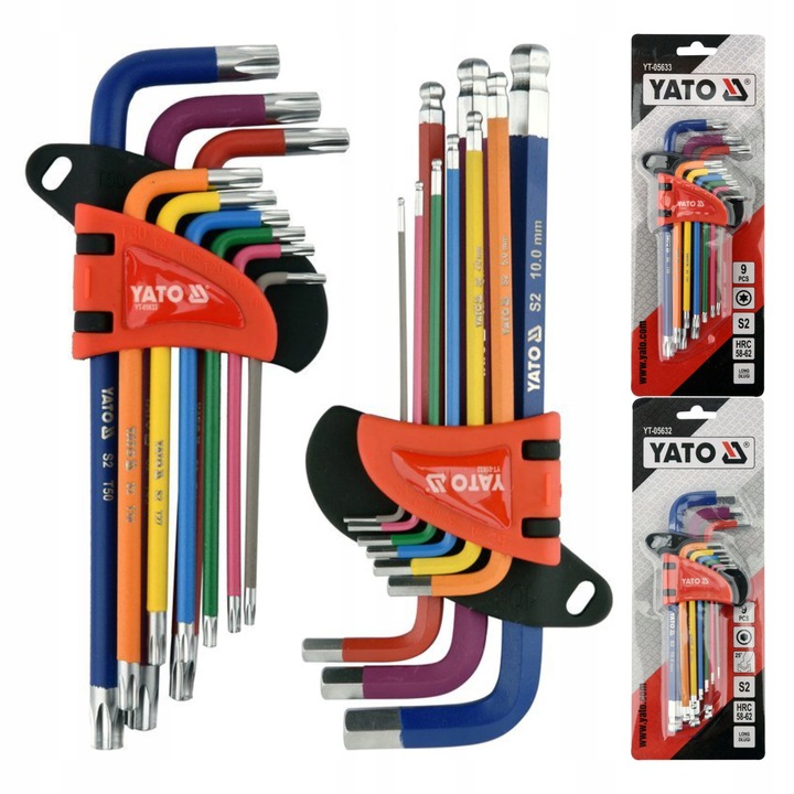 YATO ZESTAW KLUCZE IMBUSOWE TORX + IMBUS Z KULKĄ DŁUGIE T10-T50 1,5-10 18sz