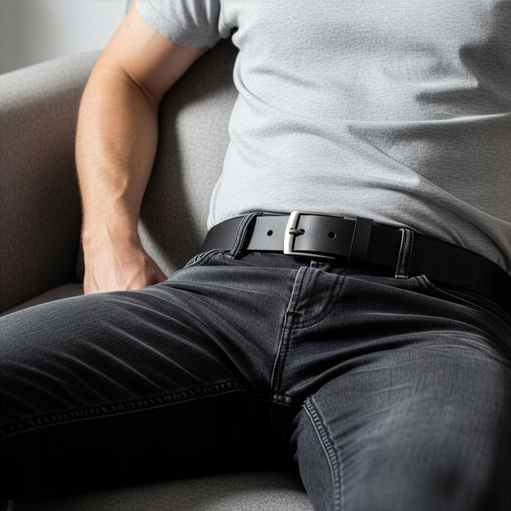 Pasek Męski Skórzany STEVENS Czarny 3cm Wąski Spodni Garnituru Jeans