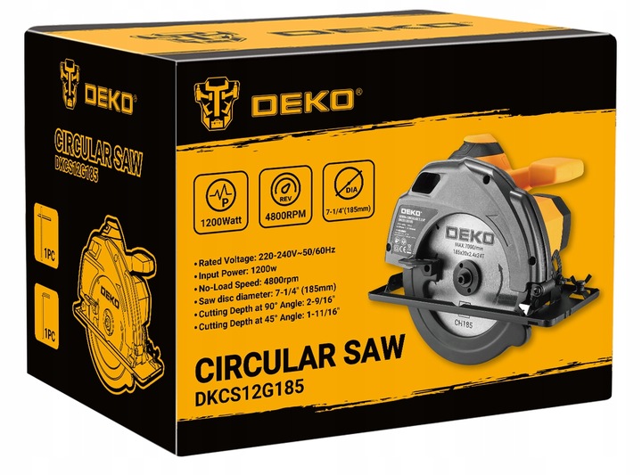 PIŁA TARCZOWA PRZECINARKA RĘCZNA PILARKA DO DREWNA 1200W TARCZA 185MM