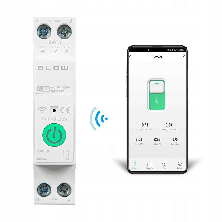 PRZEKAŹNIK WiFi Z POMIAREM PRĄDU MOCY NA SZYNĘ DIN TUYA SMART WIFI